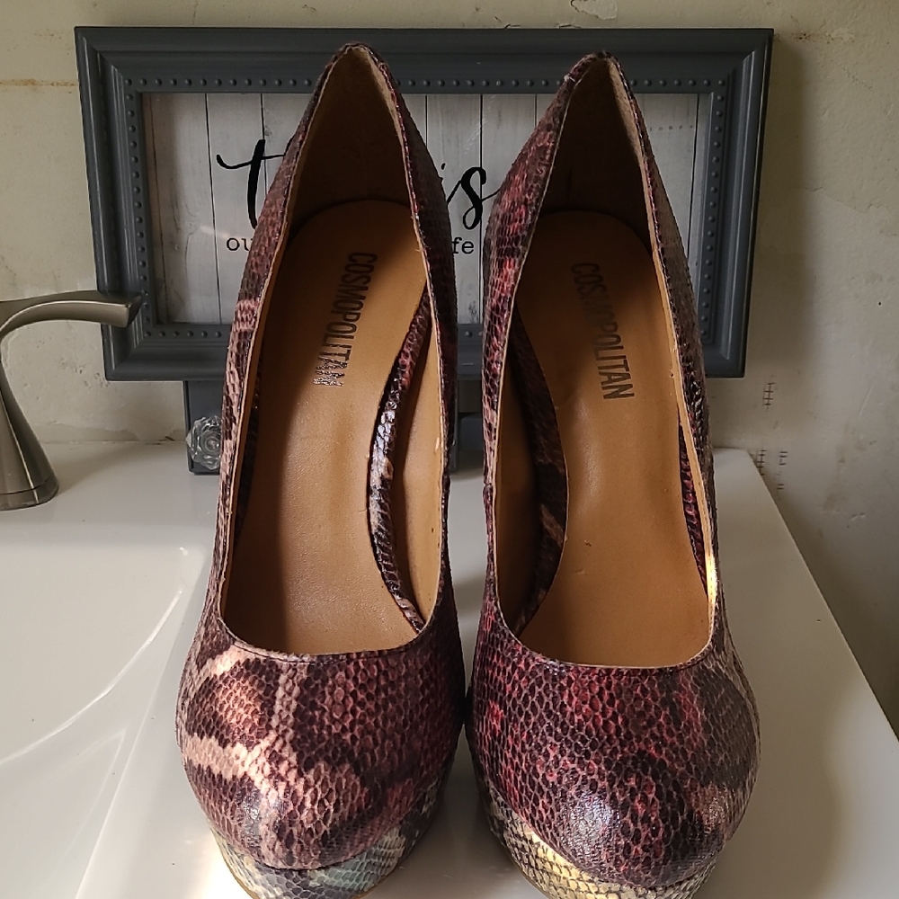 Cosmopolitan Snakeskin Heels - Pink and Brown